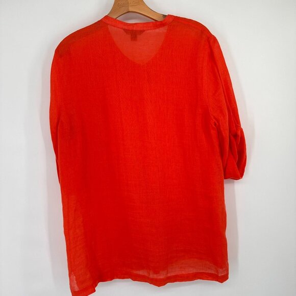 Tommy Bahama Womens orange Linen Button-Up Blouse size XL 3/4 roll tab sleeve - Picture 13 of 13